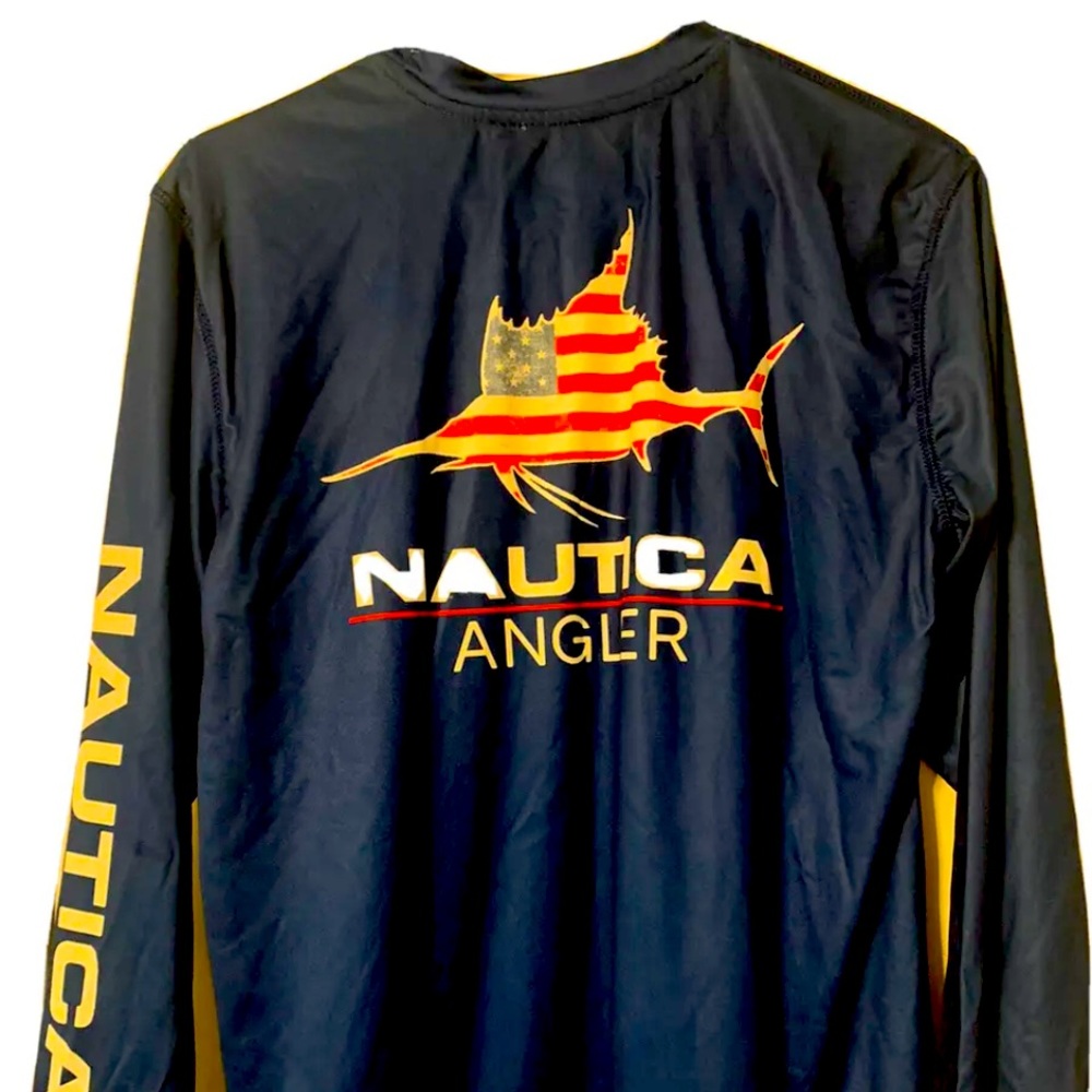 Nautica Angler Long Sleeve Relaxed Fit Fishing UPF 50+ Shirt Blue Men's Sz Small